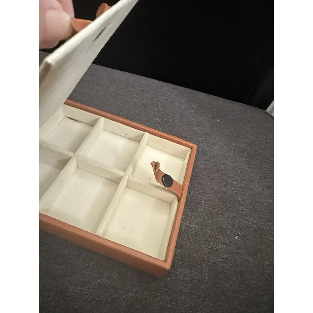 Travel Jewelry Box Case Mirror Handle Necklace Hooks Compartments Brown Black